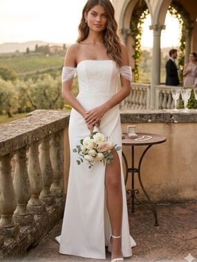 New Lulus Profound Glamour Off-Shoulder White Wedding Dress Sz Large